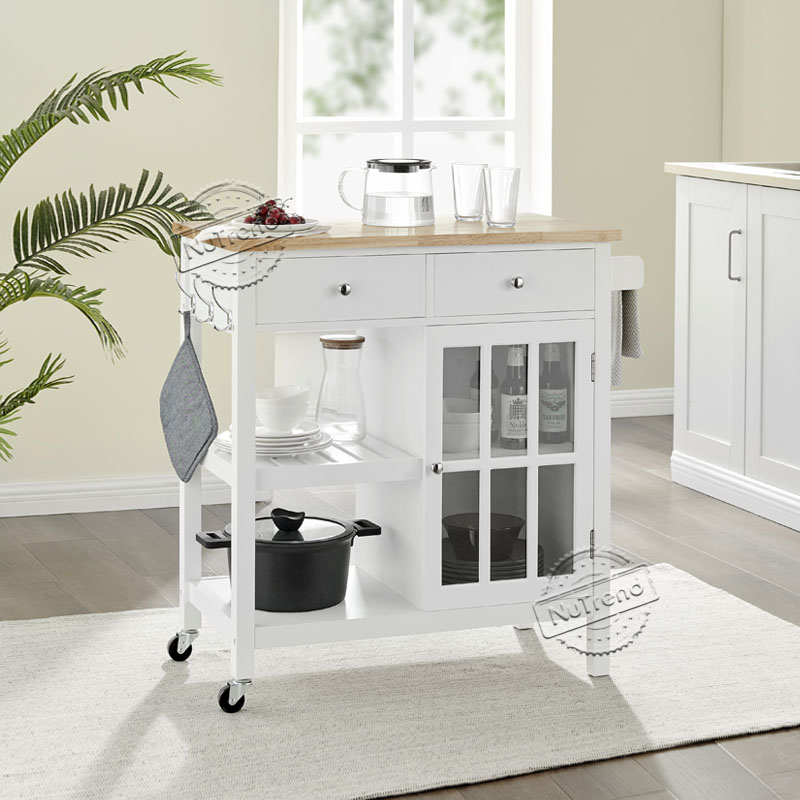 Mobile Kitchen Island Kitchen Storage Cart with Drawers and Glass Door Cabinet 102146 Featured Image
