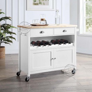 Mobile Kitchen Island Kitchen Storage Cart with Drawers 2 Doors Cabinet and  Wine Rack 102188