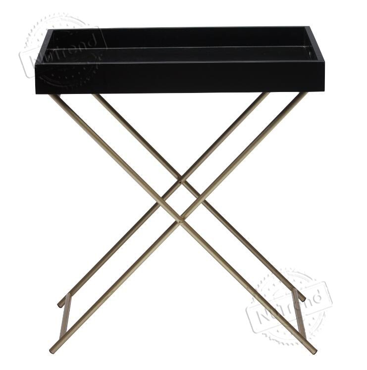 Bedside Tray Table with Removable Top White and Gold Folding Tray Table with Metal X-Style Leg for Small Spaces 201051
