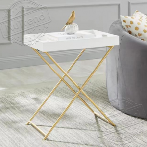 High reputation End Tables Canada - Bedside Tray Table with Removable Top White and Gold Folding Tray Table with Metal X-Style Leg for Small Spaces 201051 –  NuTrend