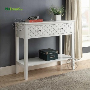 203094 Modern White TV Console Table with Shelf for Entryway
