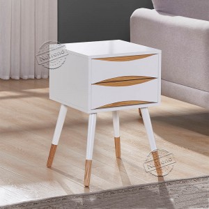 203306 White Mid Century Side Table with 2 Drawers for Living Room