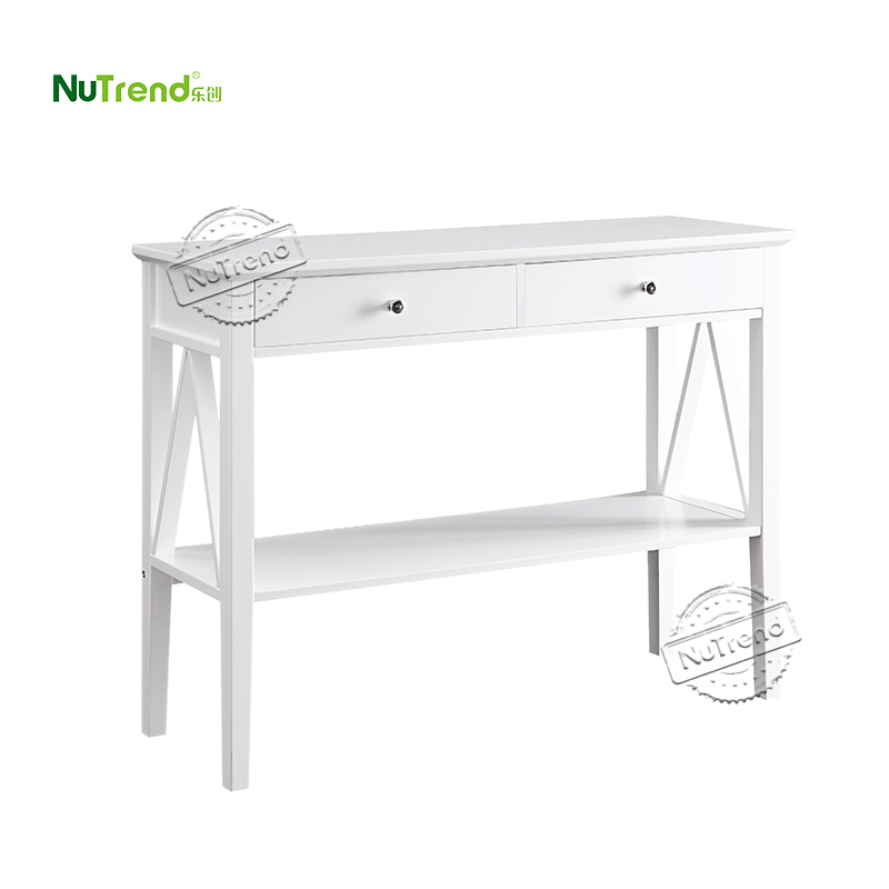 203385 Modern White A Frame Sofa Table with Drawers