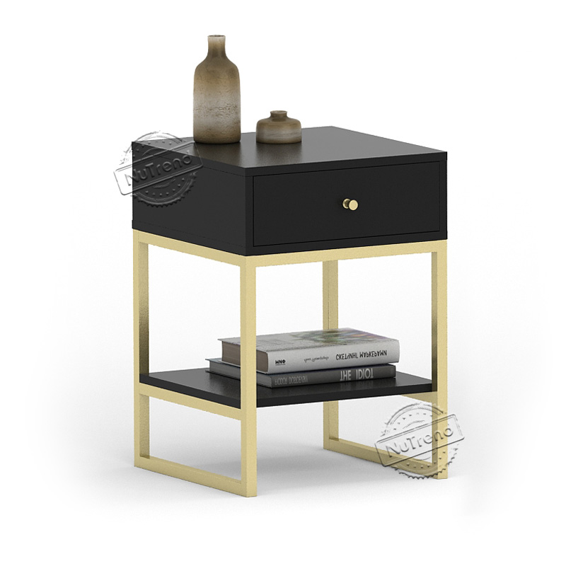 Black Bedside Table Modern Black and Gold Nightstand with Drawer and Storage Shelf for Living Room 203392 Featured Image