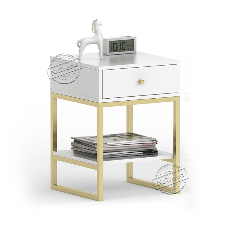 Black Bedside Table Modern Black and Gold Nightstand with Drawer and Storage Shelf for Living Room 203392