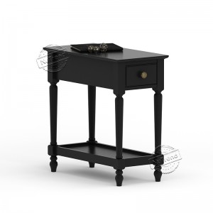 203417 No-Tool Assembly Black End Table with Charging Station Chairside Table with USB Ports & Power Outlets