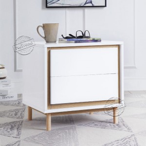 203420 Modern Small White Gloss Bedside Table with 2 Drawers for Bedroom