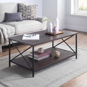 Hot sale Factory Chairside Table with Power -
  Black Industrial Wood Cross Slim Coffee Table 203516 –  NuTrend