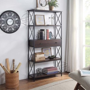 5 Tier Industrial Bookshelf With Drawer Display Shelving Unit for Home office 203522
