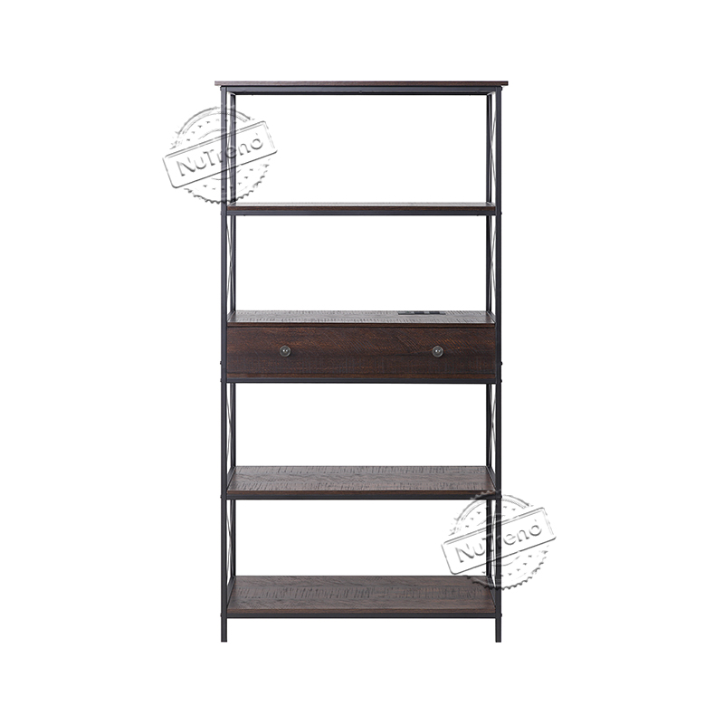 5 Tier Industrial Bookshelf With Drawer Display Shelving Unit for Home office 203522