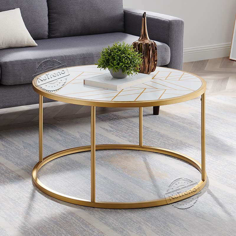 203548 Gold Round Metal Coffee Cocktail Occasional Table