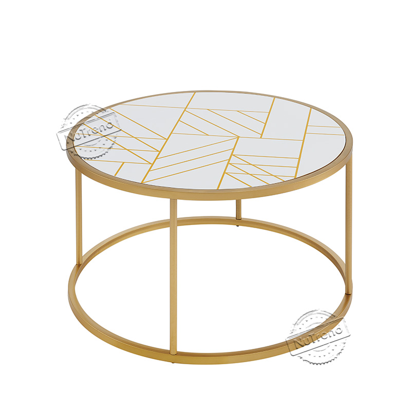 203548 Gold Round Metal Coffee Cocktail Occasional Table