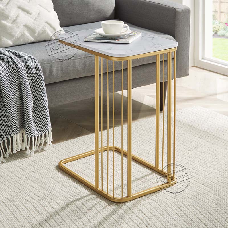 Contemporary Wood Marble Top And Gold Metal C End Table 203549