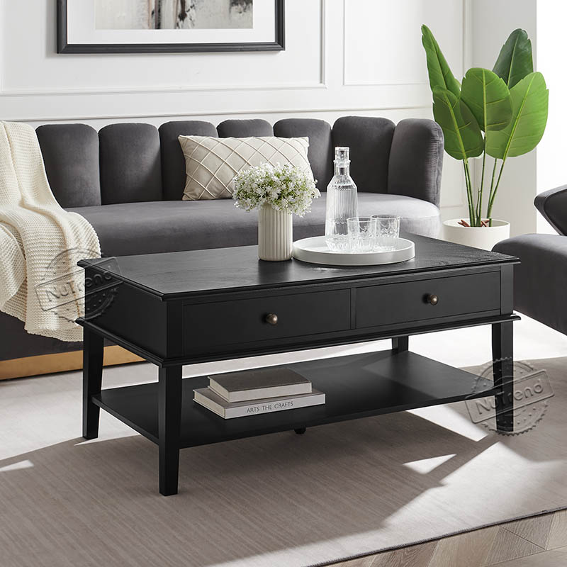 Contemporary Rectangle Wood Coffee Table with 2 Drawers Living Room Furniture 203595