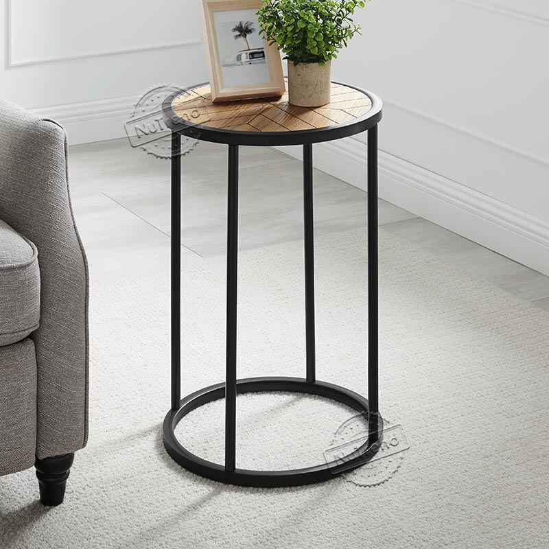 203599 Industrial Chevron Round End Table for Living Room Featured Image
