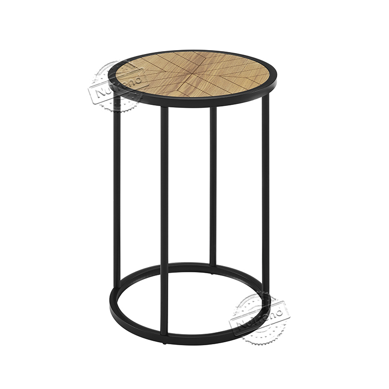 203599 Industrial Chevron Round End Table for Living Room