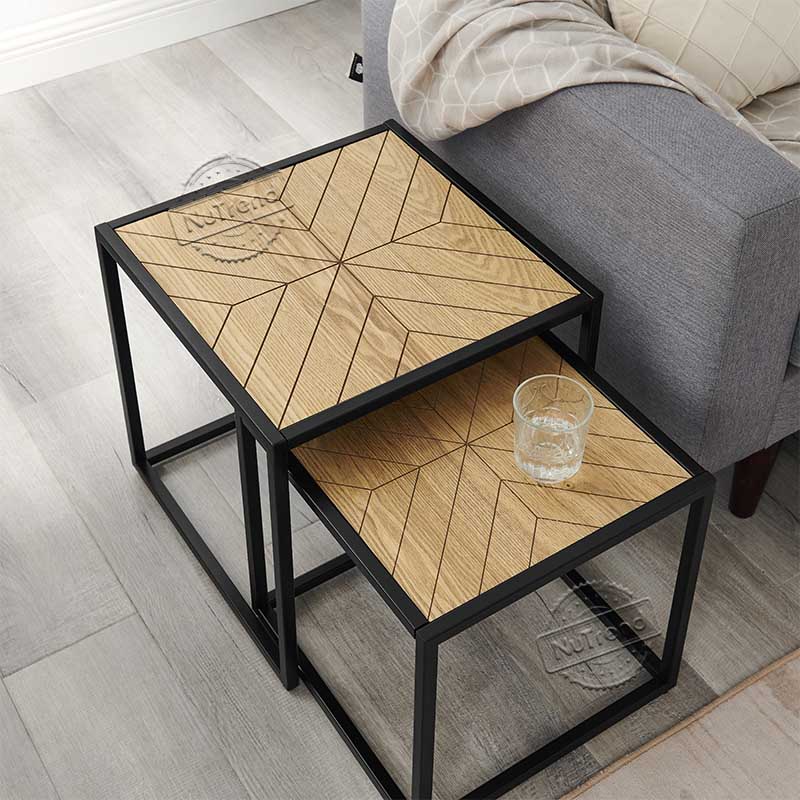 203601 Industrial Chevron Nesting End Table for Living Room