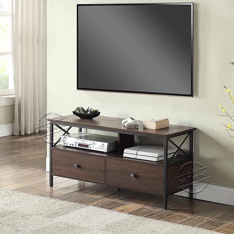 Black Industrial Wood TV Stand With 2 Drawers For Living Room Furniture 205072