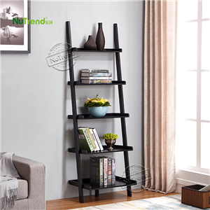 Grey Leaning Ladder Shelf Modern 5 Tier Bookshelf Black Ladder Bookcase for Any Room 502107