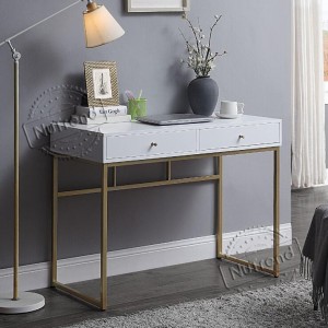 High Quality for Simple Study Table -
 White Gold Desk with 2 Drawers and Metal Legs Perfect for Small Home Office,Simple Study Makeup Vanity Console Dressing Table Modern Furniture 503090 – ...