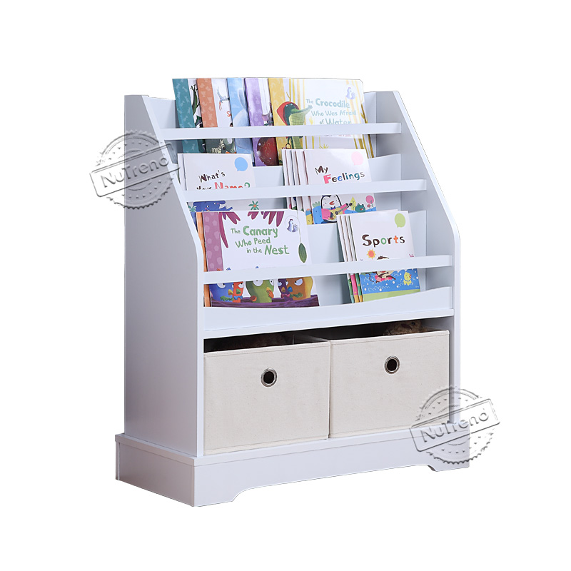 Kids Book Rack with 2 Bins Bookcase Display Stand Kids Furniture 708047V