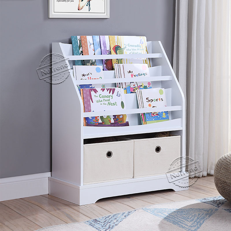 Kids Book Rack with 2 Bins Bookcase Display Stand Kids Furniture 708047V Featured Image