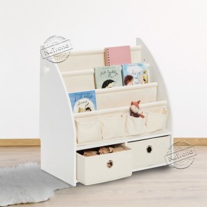 Wooden DIY Kids Bookrack with Extra Storage Bin for Playroom 708048