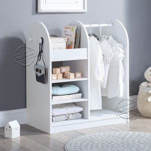 Wooden Kids Wardrobe Multi-fuctional Storage Rack Standing Closet with 2 Side Hook 708050