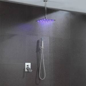 Concealed LED square shower head with shower arm