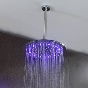 Fixed arm ceiling mounted LED round shower head