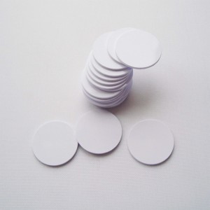 Custom Waterproof hard PVC PET RFID sticker on metal NFC coin Tag