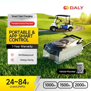 DALY Smart Charger | 1000W / 1500W / 2000W | 24V–84V (6S–24S) | Li-ion & LiFePO4 | IP67 Waterproof | ≥93% Efficiency | Bluetooth App + OTA | Portable & Vehicle-Mount | For RV, Golf Cart, ATV