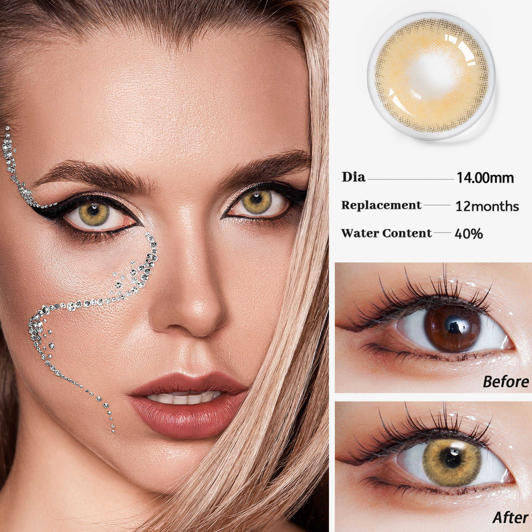 CLASSICAL Serisi 14.00 MM Yıllık Kullanım Kozmetik Renkli Kontakt Lensler Güç Toptan Doğal Yumuşak Kontakt Lensler
