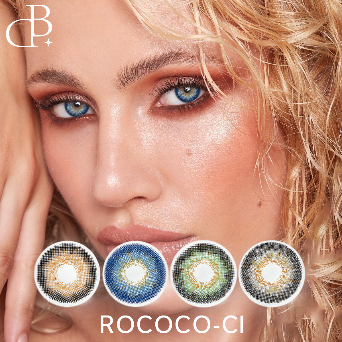 Kính áp tròng màu mềm mại 3 tông màu ROCOCO-1 14,2mm Mắt nhỏ Tùy chỉnh Ống kính mắt xanh hàng năm