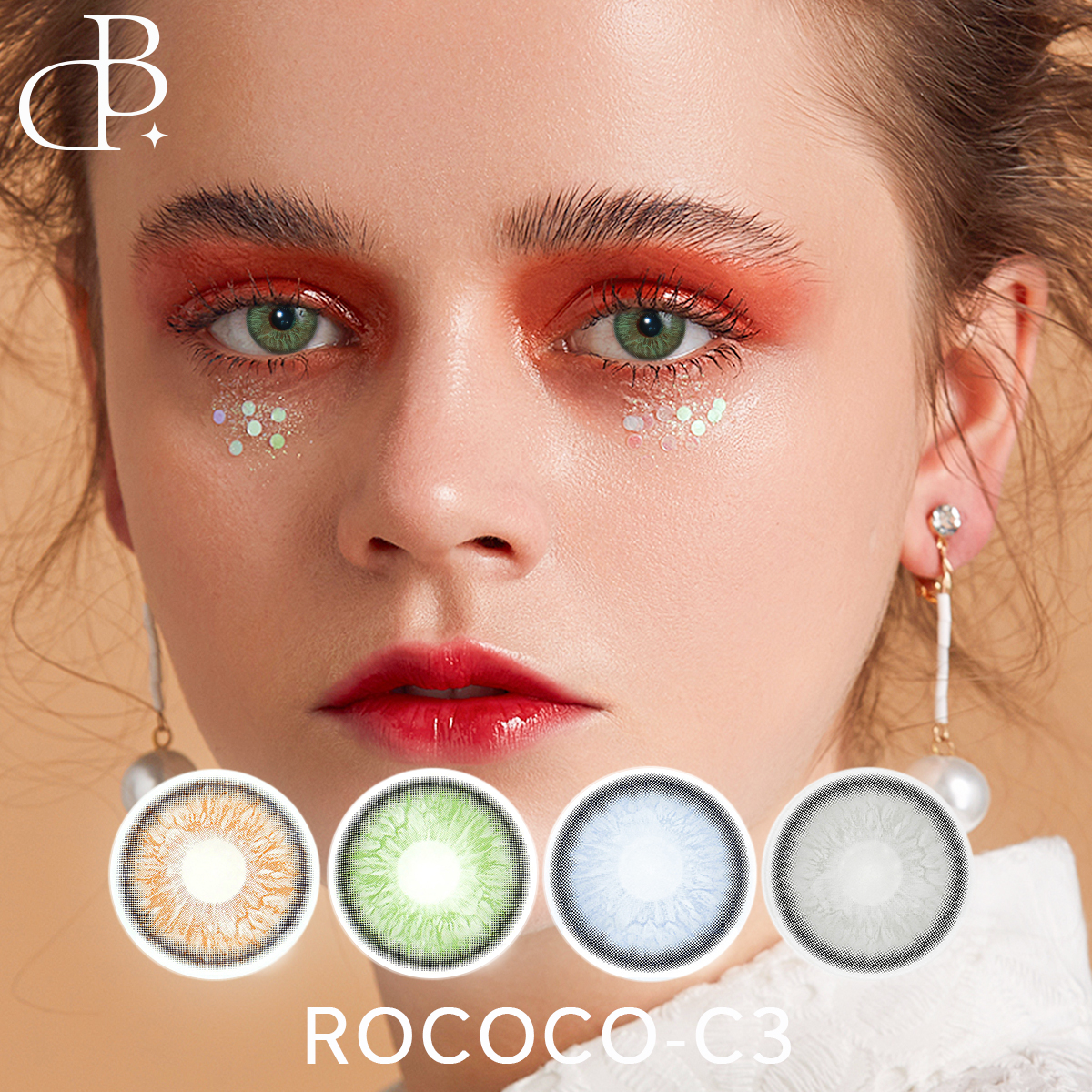 ROCOCO-3-serien 1 års fabrikkfarge linsegrad kosmetisk fargede øyekontaktlinser med boks
