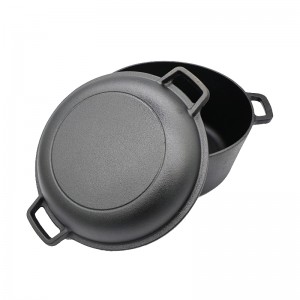 Pre-Seasoned BBQ Cast Iron Pot 2 In 1 Dutch Oven with Lid