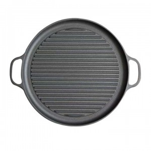 Placa de grelha para churrasco de ferro fundido redonda durável pré-temperada