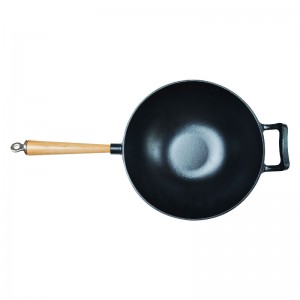 31CM Pre-seasoned Wood Handle Cast Iron Cookware Wok
