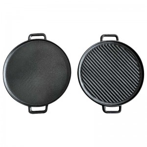 Vegetable Oil Round Reversible Double Used Flat Grill Pans Cast Iron BBQ Griddle Plate