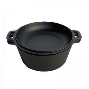 New Design Pre-Seasoned Bbq Cast Iron Pot 6 Quart Round Shape 2 In 1 Dutch Oven With Lid