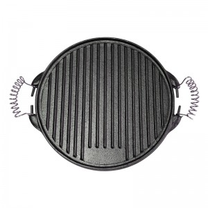 Pre-Seasoned High Quality Spring Handle Cast Iron Grill Pans / BBQ Griddle Plate