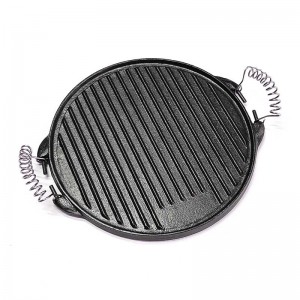 Pre-Seasoned High Quality Spring Handle Cast Iron Grill Pans / BBQ Griddle Plate