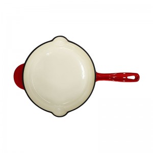 Enamelled Colorful Flat Cast Iron Frying Pan / Skillet With Two Oil Outlets