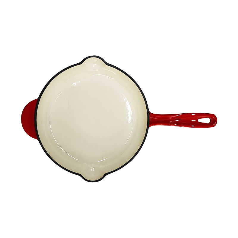 Enamelled Colorful Flat Cast Iron Frying Pan / Skillet With Two Oil Outlets Featured Image