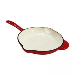 Enamelled Colorful Flat Cast Iron Frying Pan / Skillet With Two Oil Outlets