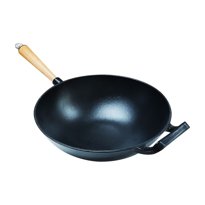 China Cheap price Cast Iron Cookware Wok - 31CM Pre-seasoned Wood Handle Cast Iron Cookware Wok – DEBIEN