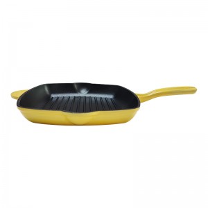 27cm Enamelled Cast Iron Frying Pan With Ribs And Long Handle