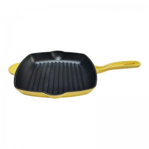 27cm Enamelled Cast Iron Frying Pan With Ribs And Long Handle