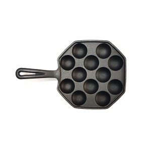 Pre-Seasoned 12 Holes Cast Iron  Cake Mould Pan/ Egg Frying Pot With  Handle
