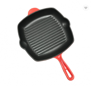 Custom Outdoor Camping Square Enamel Cast Iron Bbq Grill Steak Pan na May Handle